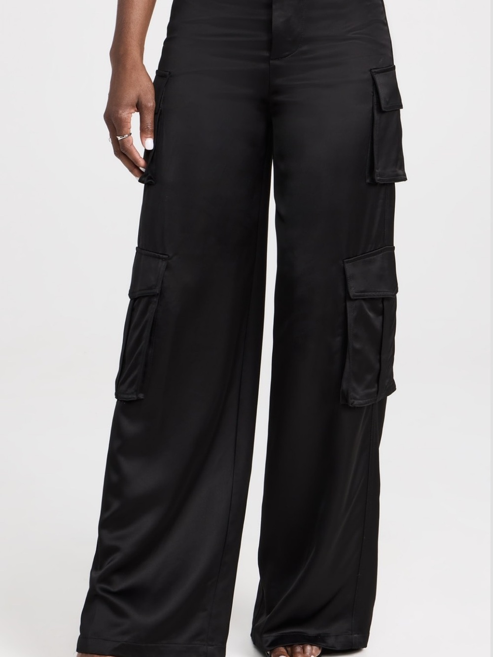 Favorite Daughter Black Satin Cargo Pants, size 6